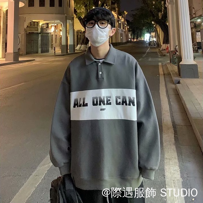 Áo nỉ cổ polo dáng rộng dài ghép vải 3 màu kiểu hàn quốc thời trang mùa xuân dễ phối đồ cho nam | BigBuy360 - bigbuy360.vn