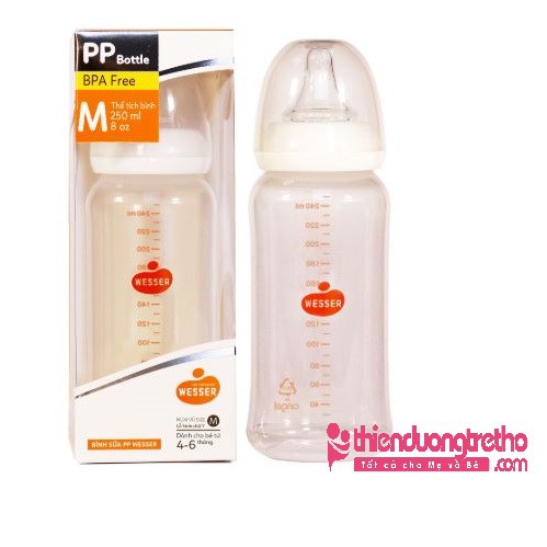 Bình Sữa Wesser Cổ Hẹp PP Mẫu mới 60ml - 140ml - 250ml