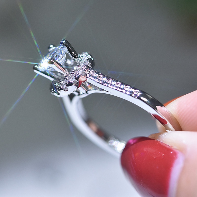 Nhẫn Đính Đá Zircon AAA Thiết Kế Sang Trọng Thời Trang Cho Nữ