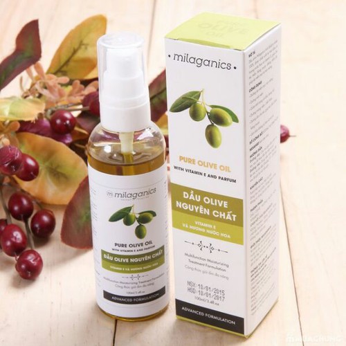 Nhà thuốc Pharnamhai, DẦU OLIVE NGUYÊN CHẤT MILAGANICS 100ML dưỡng chất chống Oxy hóa giúp dưỡng ẩm, chống lão hóa