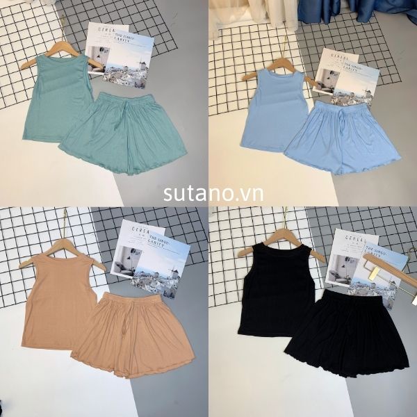 Bộ đồ ngủ hai dây -bộ mặc nhà ba lỗ chất cotton lạnh co giãn mát lạnh mùa hè B547 SUTANO