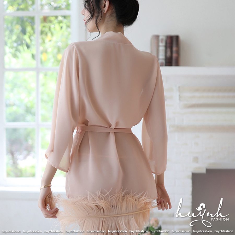 Áo choàng ngủ xuyên thấu kiểu kimono vải voan mềm sexy gợi cảm - N30