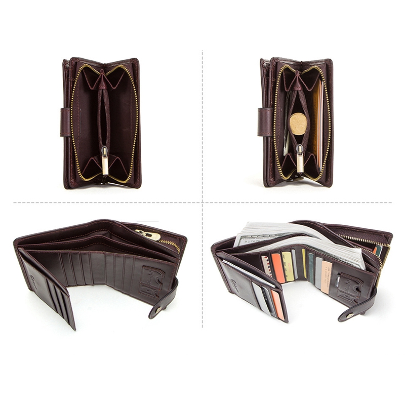 Ví Da Bò Thật Dáng Ngắn Đựng Thẻ Kiểu Retro Cá Tính Cho Nam