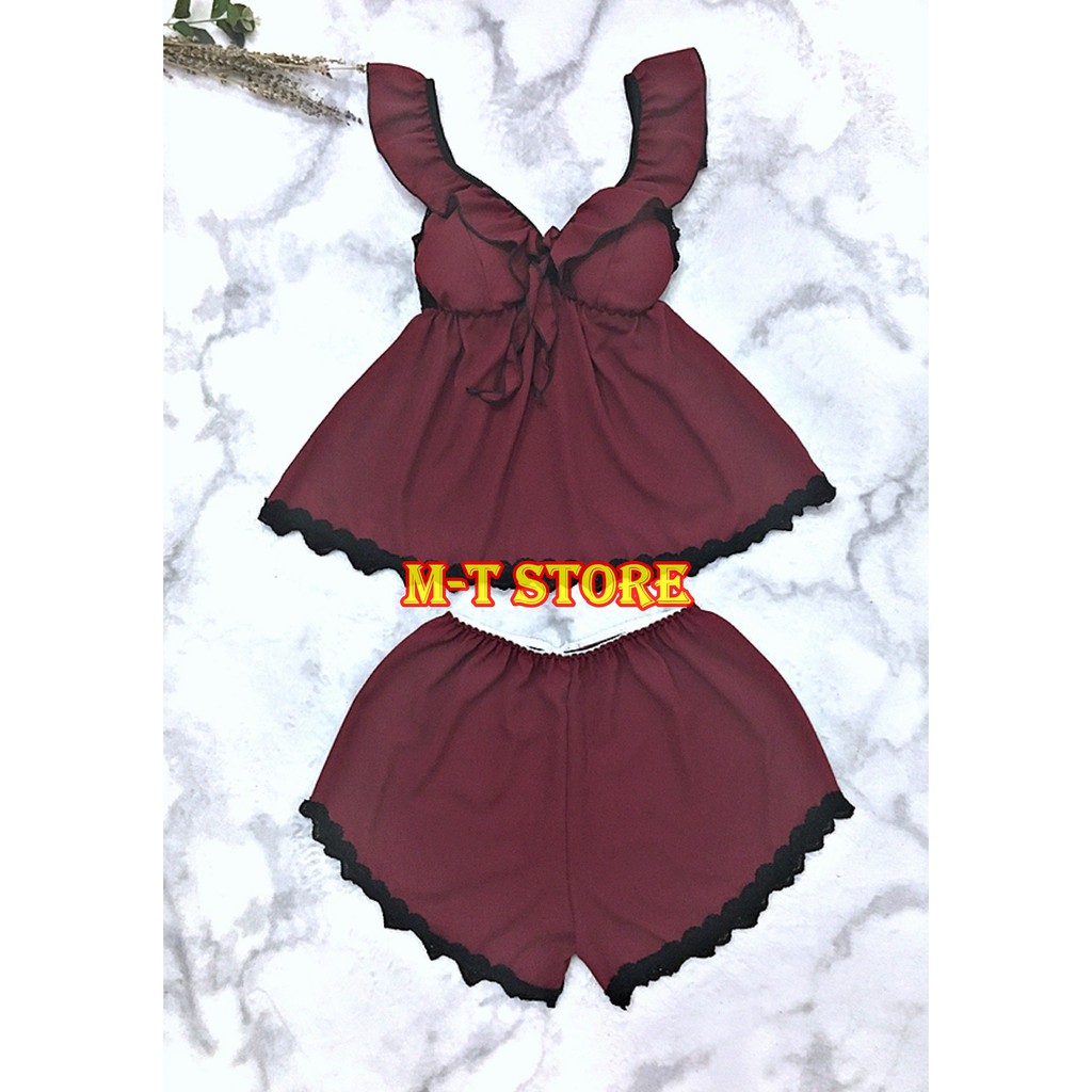 Đồ ngủ voan sexy phối ren cực gợi cảm free size 40-60 ký, vải mỏng mát kiểu dáng sexy quyến rũ có mút ngực siêu sang | BigBuy360 - bigbuy360.vn