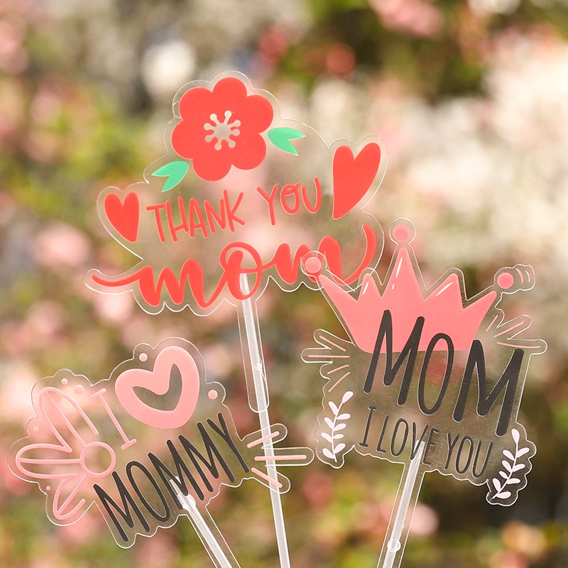 Thẻ Cắm Trang Trí Bánh Kem Bằng Pvc In Chữ I Love You Dành Cho Ngày Của Mẹ