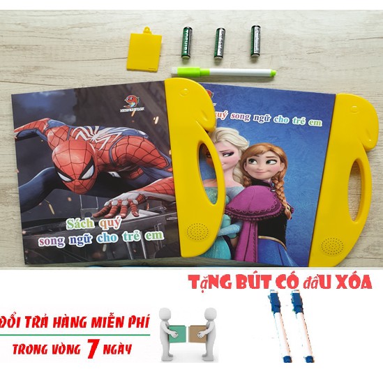 Đồ Chơi Sách Nói Điện Tử Song Ngữ Anh - Việt Mẫu Người Nhện và Công Chúa Elsa - Tặng Kèm Pin