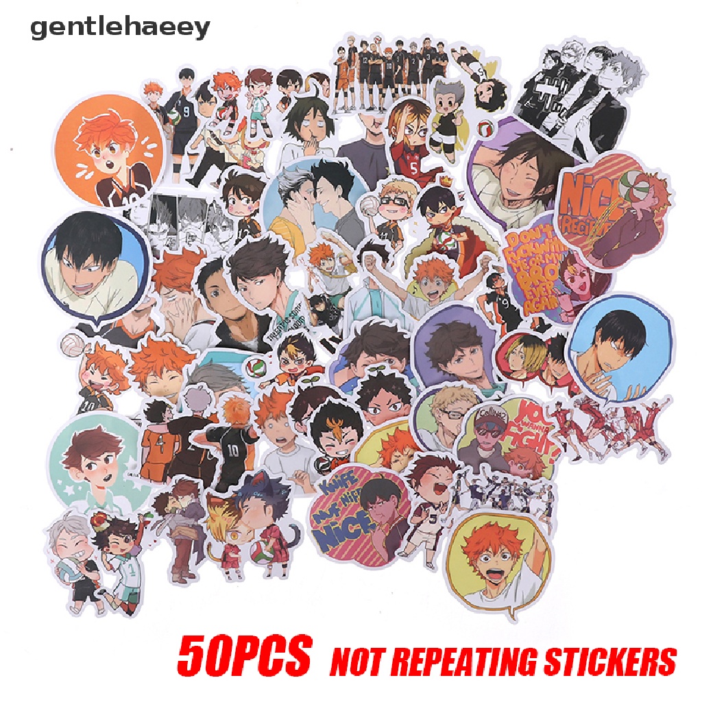 Set 50 miếng dán trang trí hình anime Haikyuu bằng PVC chống thấm nước DIY