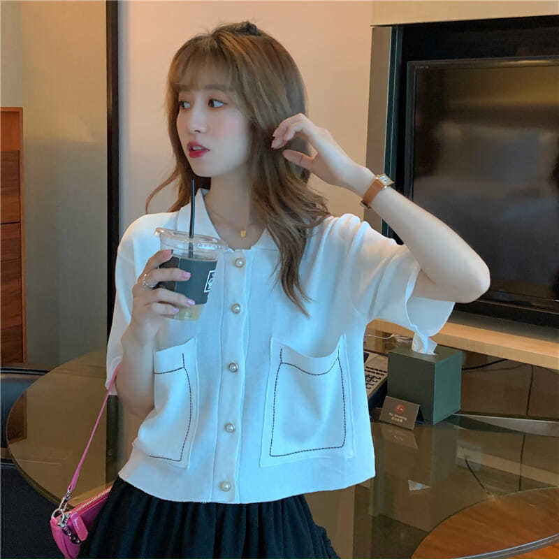 Áo ngắn dáng rộng cổ polo tay ngắn phong cách thời trang cho nữ