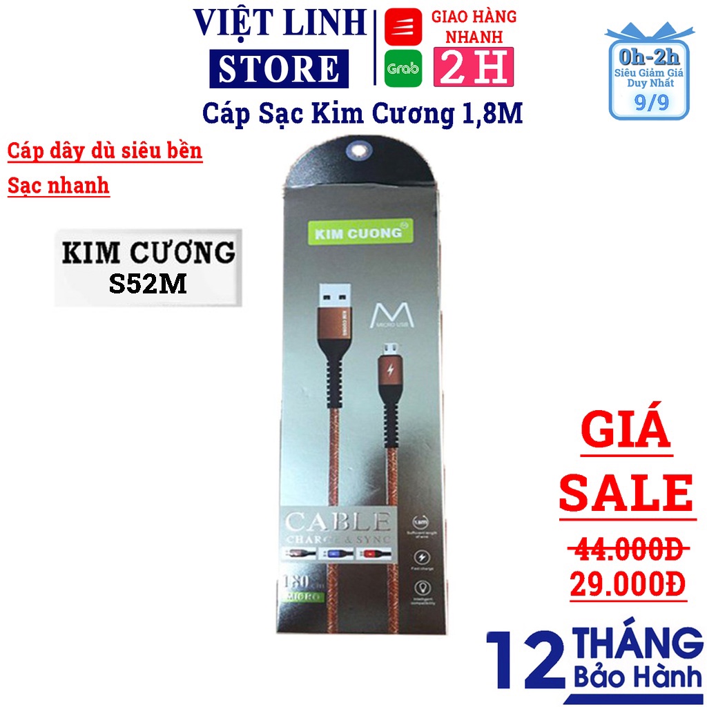 Cáp sạc nhanh kim cương S52 1.8m, dây dù chống đứt gãy dùng chung cho nhiều dòng Samsung, Oppo - Việt Linh Store