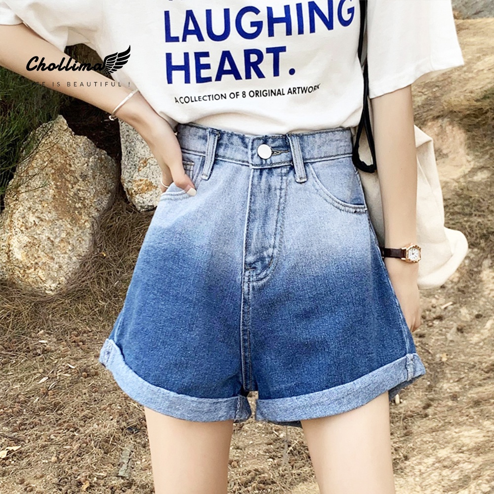 Quần short jeans nữ Chollima QS009 lật lai xịt trắng thời trang phong cách hàn quốc