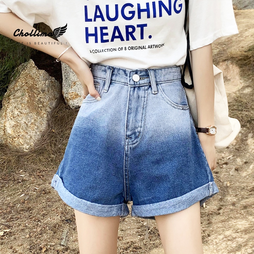 Quần short jeans nữ Chollima QS009 lật lai xịt trắng thời trang phong cách hàn quốc