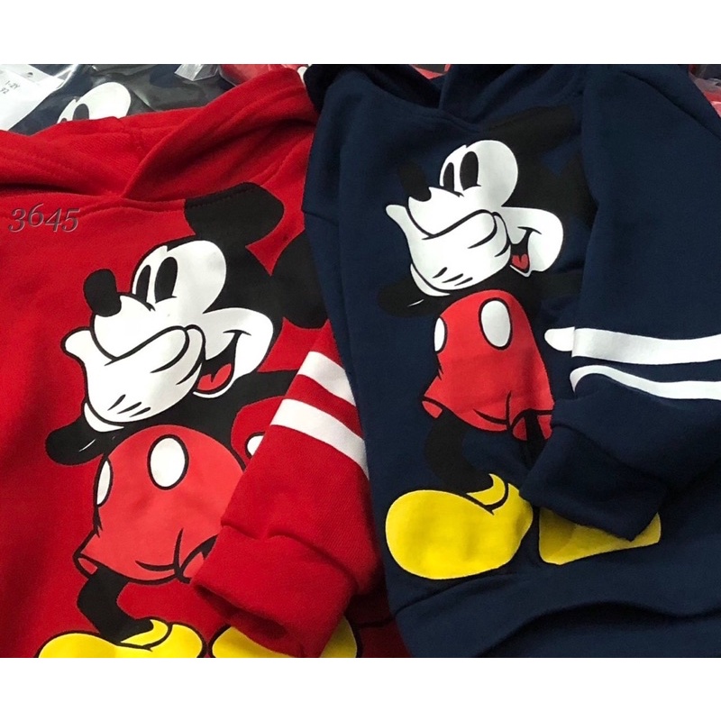Set 2 áo nỉ mũ Mickey cho bé, áo nỉ da cá có mũ 2 màu, combo 2 áo nỉ chân cua Mickey