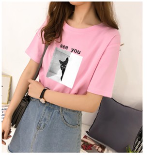[deal hủy diệt áo thun nữ in chữ see you tay ngắn thời trang, vải cotton dày mịn
