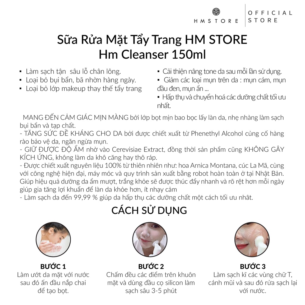 Sữa Rửa Mặt Tẩy Trang [HM STORE – Cleanser ] 150ml