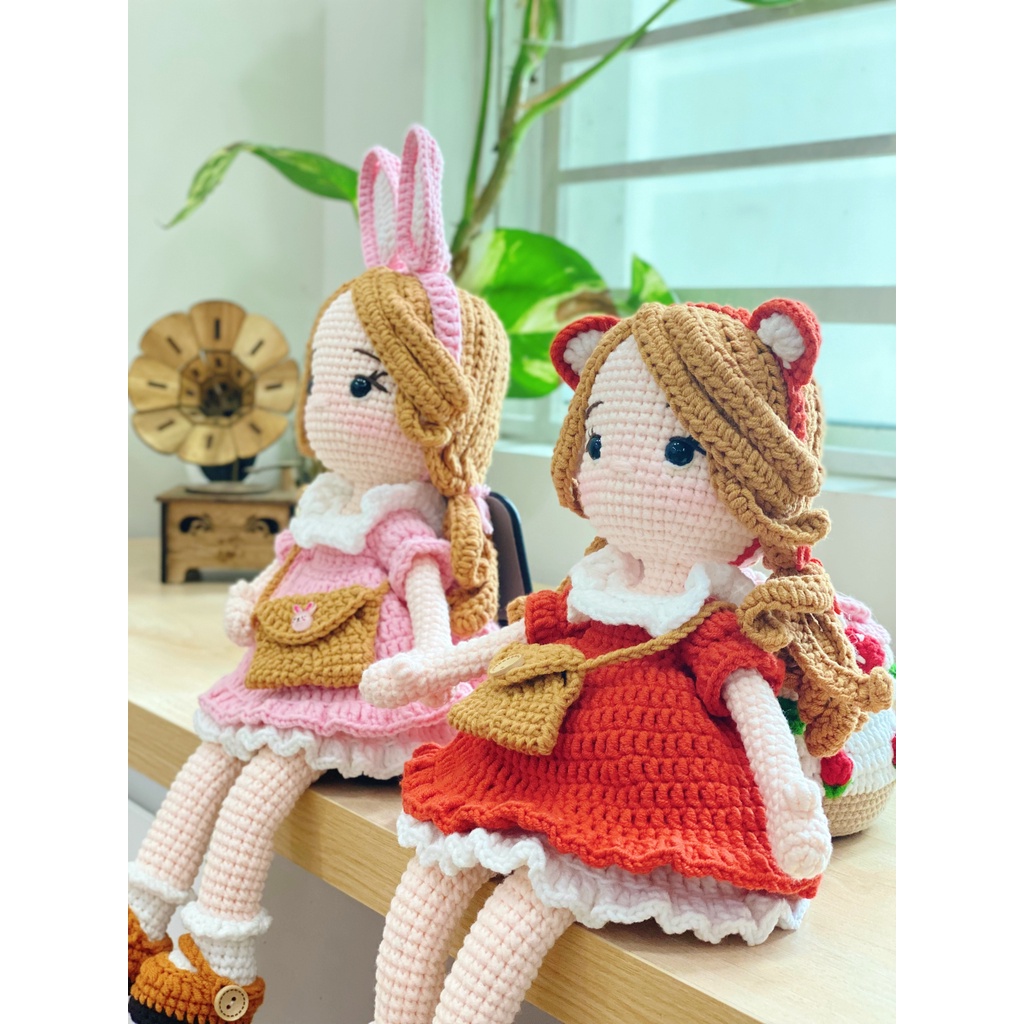Búp bê Mia bằng len móc handmade dễ thương cho bé, búp bê nhồi bông 100% sợi cotton - Ami House