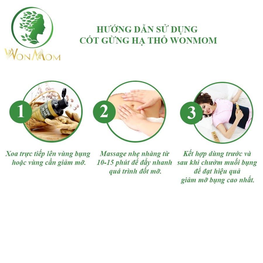 [CHÍNH HÃNG WONMOM] 200ML CỐT GỪNG HẠ THỔ MASSAGE SĂN CHẮC VÒNG EO, LƯU THÔNG KHÍ HUYẾT WONMOM – CỐT GỪNG MASSAGE