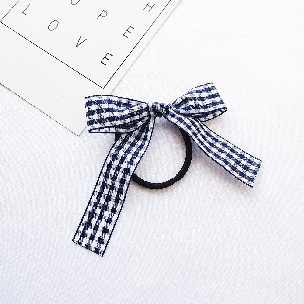 Thun cột tóc phối nơ B549 đính ngọc trai phong cách thời trang dễ thương