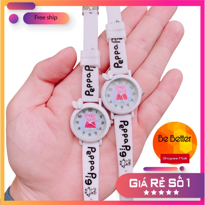 [Siêu Rẻ] Đồng hồ trẻ em Heo Peppa khung kim loại, dây cao su chất liệu an toàn cho da của bé