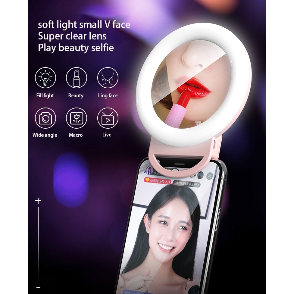 ✔️✔️ Đèn LED selfie 3 chế độ SIÊU SÁNG kiêm GƯƠNG TRANG ĐIỂM HR-20