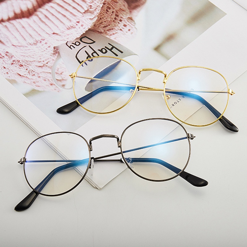 Mắt Kính Gọng Kim Loại Chống Ánh Sáng Xanh Phong Cách Retro Thời Trang