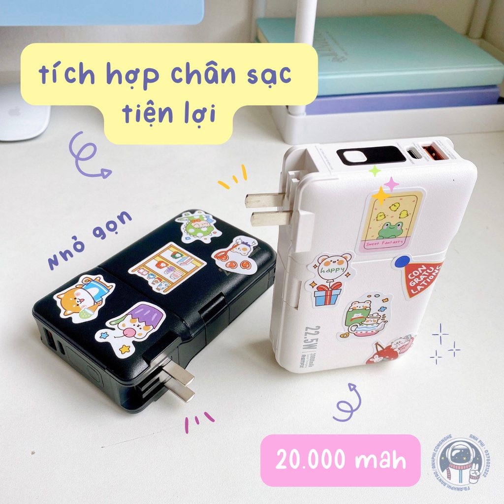 Sạc Dự Phòng Chính Hãng 20000mAh Power Bank Tích Hợp 2 Cáp sạc