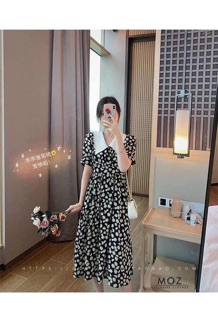 Váy đầm dáng dài hoa cúc hoạ mi