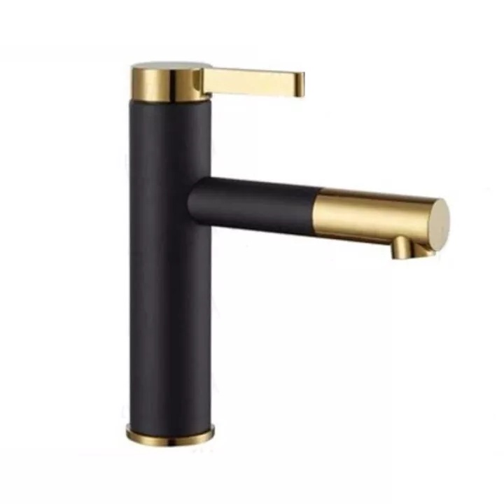Vòi lavabo nóng lạnh bằng đồng hình trụ tròn 20cm sơn tĩnh điện đen vàng cao cấp