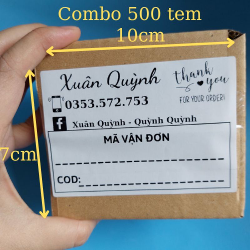 Combo 500 Tem ghi mã vận đơn, phiếu gửi hàng kích thước 10x7cm, in theo yêu cầu
