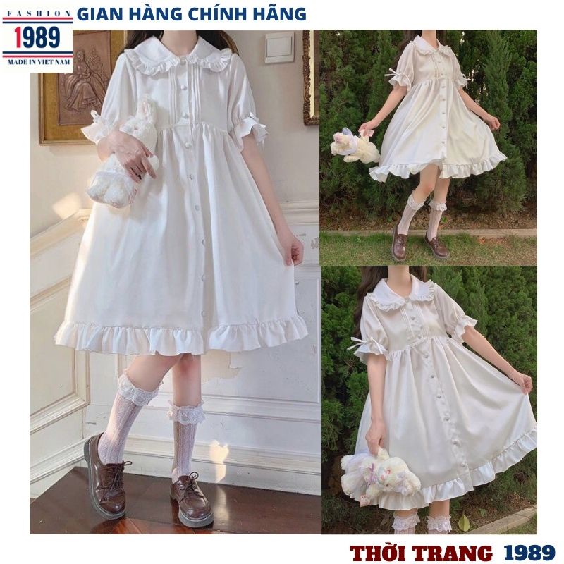 Váy babydoll nữ tay bồng cổ sen kiểu dáng hàn quốc ,đầm nữ tiểu thư bánh bèo siêu dễ thương -HER-1989