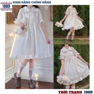 Váy babydoll nữ tay bồng cổ sen kiểu dáng hàn quốc ,đầm nữ tiểu thư bánh bèo siêu dễ thương -HER-1989