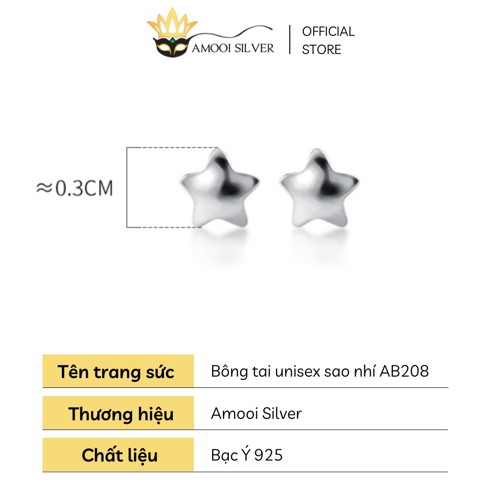 Bông Tai Bạc Ý Cao Cấp S925 Unisex Thiết Kế Mẫu Sao Nhí Giữ Lỗ - Amooi Silver AB208