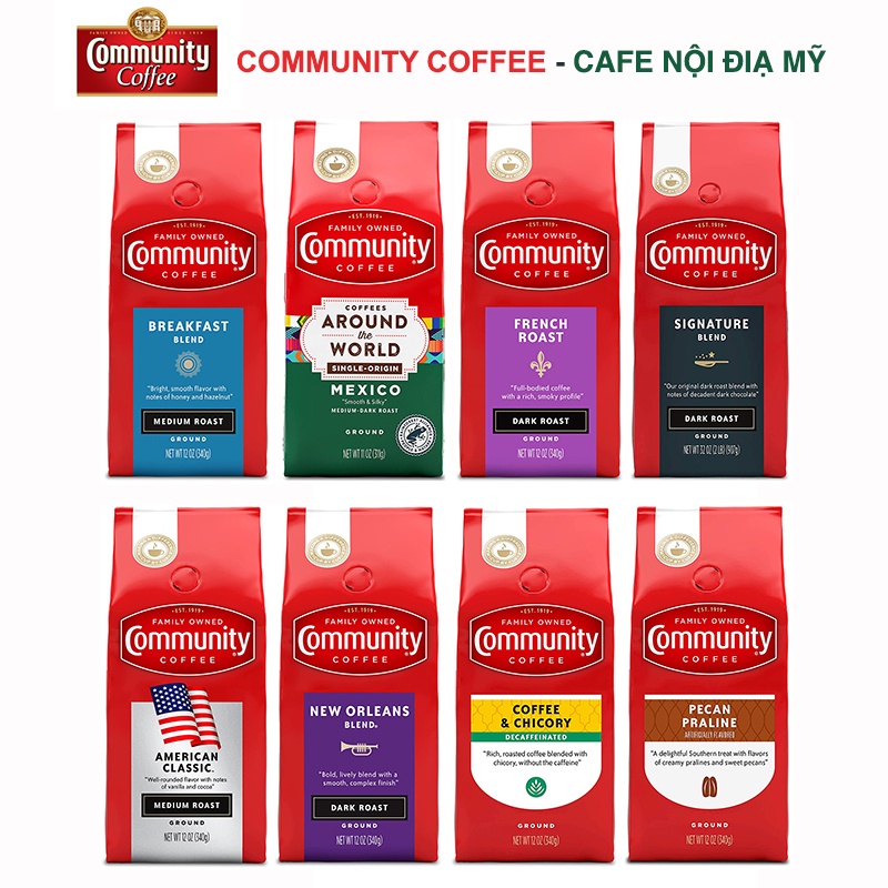 Community Coffee, Cafe Community Nội địa Mỹ, 100% Arabica nguyên chất, đủ các hương vị truyền thống đến hiện đại