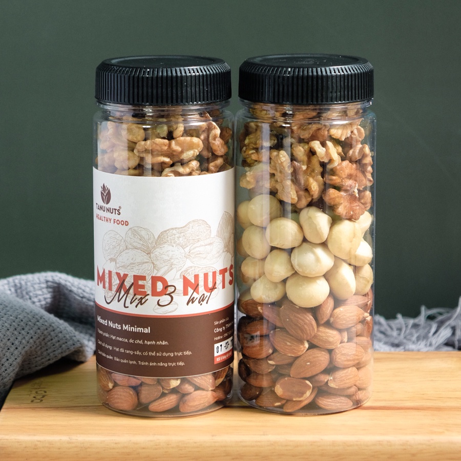 Hạt dinh dưỡng mix 3 loại  - Mixnuts (Nhân macca, óc chó, hạnh nhân rang) - 350g