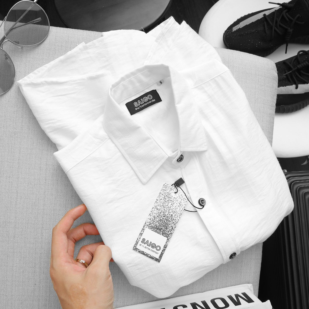Áo sơ mi nam ngắn tay Màu Trắng SAIGO vải cotton siêu mát mẻ và sang trọng - Đẳng Cấp Soái Ca | BigBuy360 - bigbuy360.vn