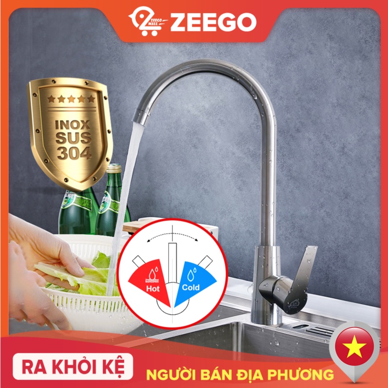 ZEEGO Vòi rửa bát nóng và lạnh rửa bát bằng Vòi rửa linh hoạt xoay 360 ° thép không gỉ 304
