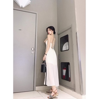[kem hinh that] đầm maxi 2 dây xẻ tà siêu xinh