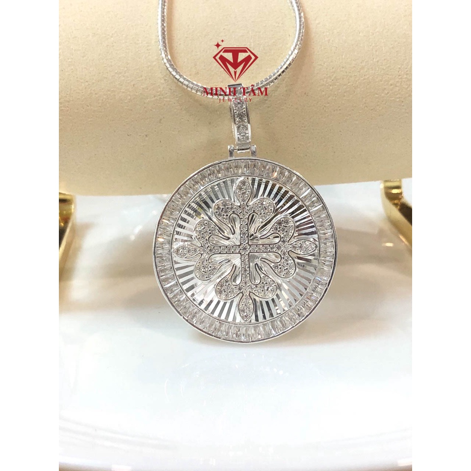 Mặt dây chuyền bạc nam hình tròn in hình khiên bạc ta, Bộ dây chuyền bạc nam hình tròn gắn đá-Minh Tâm Jewelry