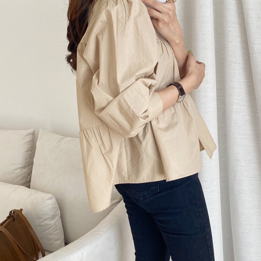 Áo sơ mi SUXI tay dài dáng rộng thiết kế đơn giản dễ phối đồ