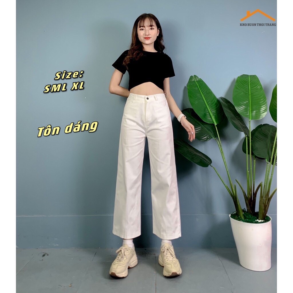 Quần Jean Trơn Ống Rộng Ullzang Phong Cách Hàn Quốc dài 98-100cm
