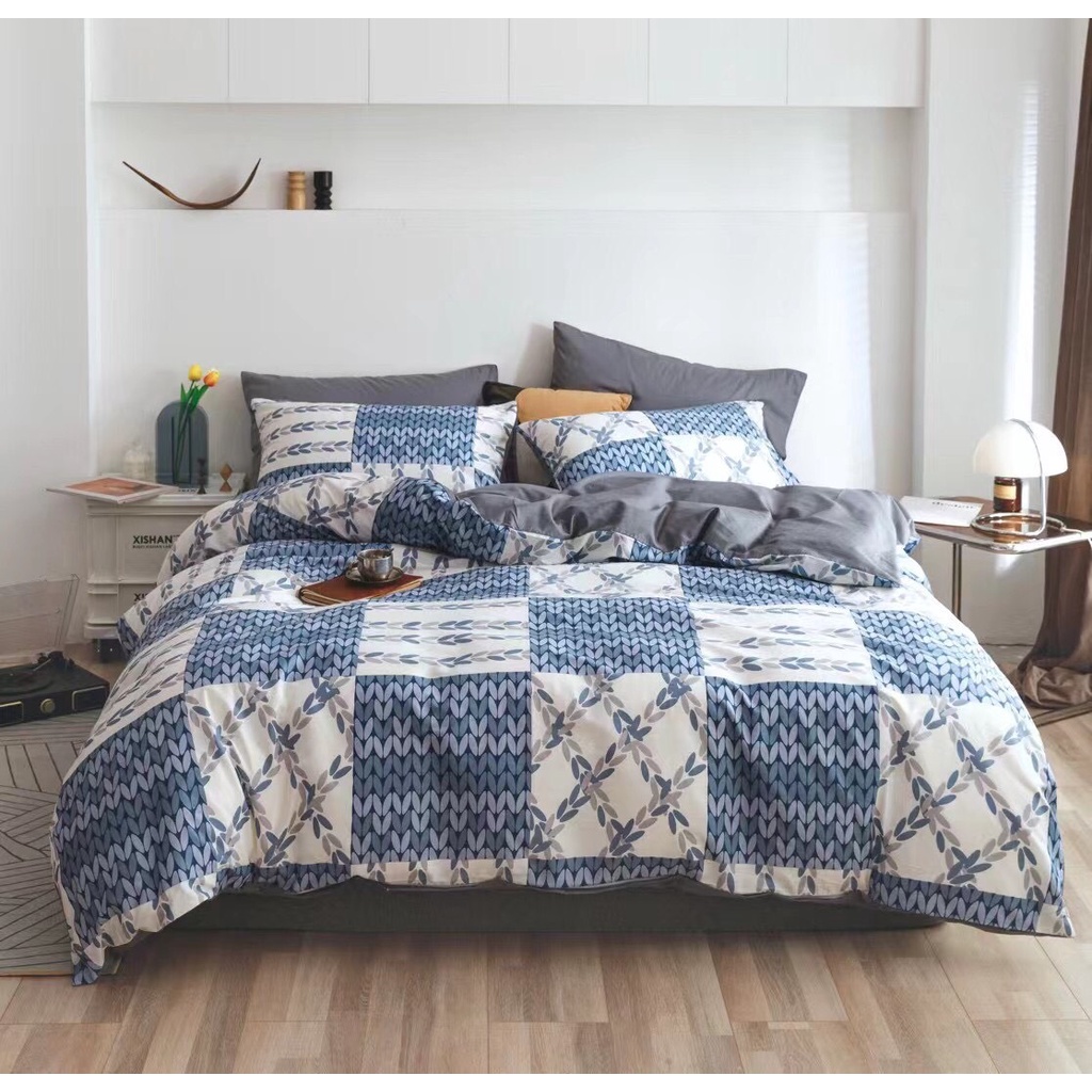 Bộ Chăn Ga Gối Cotton Living - 100% Cotton Hoạ Tiết Kẻ Mẫu Mới Nhất 2021 ( Vỏ Chăn Họa Tiết Kẻ Phối Màu Trơn - Ga Trơn ) | BigBuy360 - bigbuy360.vn