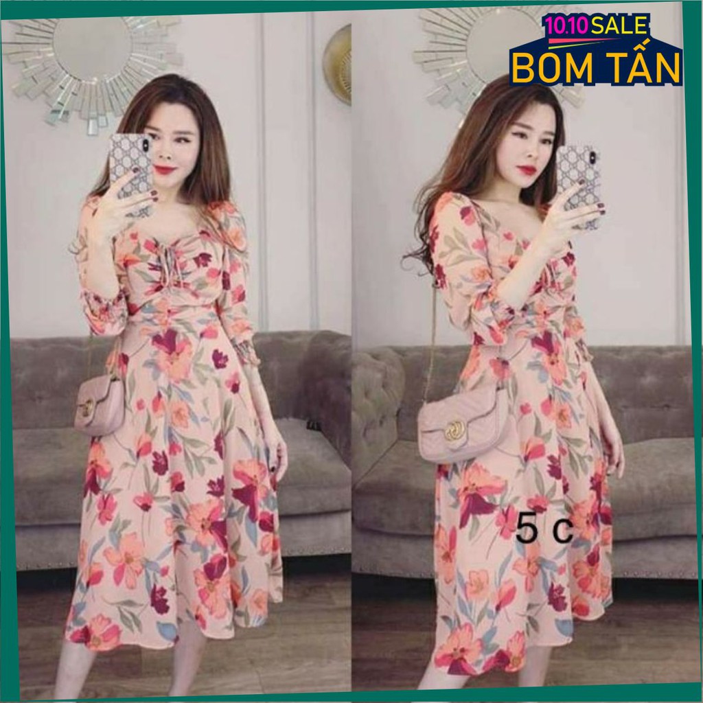 ĐẦM HOA VOAN LỤA RÚT DÂY NGỰC TASLASHOP