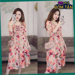 Đầm hoa voan lụa rút dây ngực taslashop