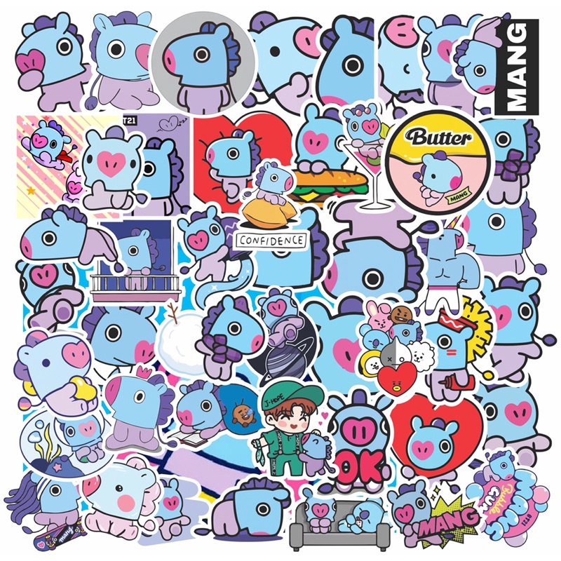 Bộ 200 sticker chủ đề BST MANG HORSE siêu cưng chất liệu chống nước dán trang trí vali mũ bảo hiểm xe máy laptop