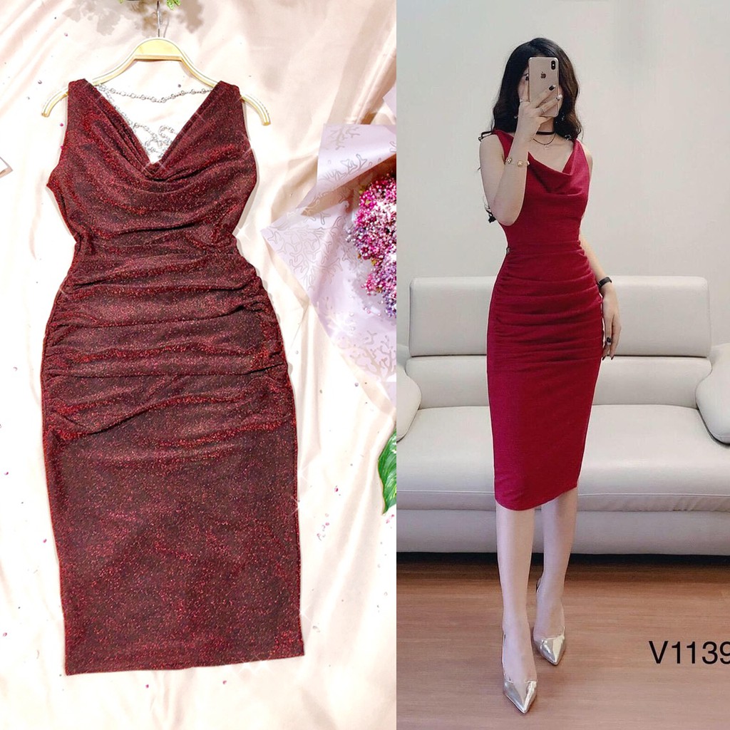 Đầm Dự Tiệc boddy Kim tuyến cao cấp cổ đổ cuốn hút , phong cách đi tiệc tùng,  đi bar VDVDVDVD