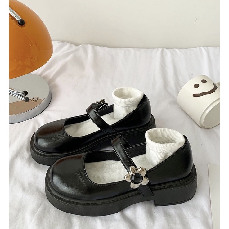 Giày búp bê có quai bông hoa Mary Jane tiểu thư đế 5cm dễ thương ulzzang Hàn Quốc Yannie Lolita