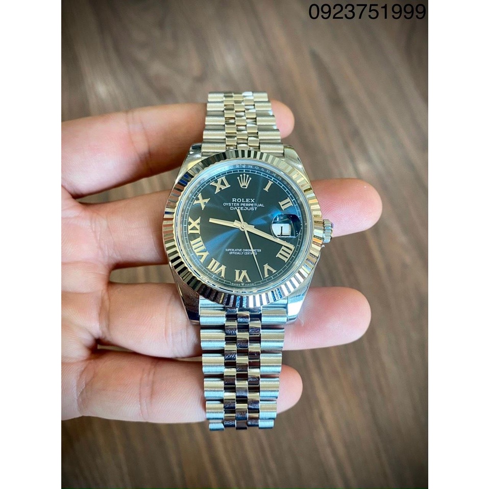 Đồng Hồ Rolex Date Just Xanh (Blue) Mặt Số La Mã Siêu Cấp Như Au - Máy Cơ Automatic Thụy Sĩ - Size 36mm,41mm - BH 5 Năm