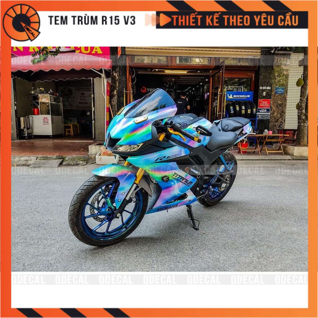 Tem trùm R15V3 Cầu vồng loang độc đáo decal 3 lớp in ấn thiết kế theo yêu cầu