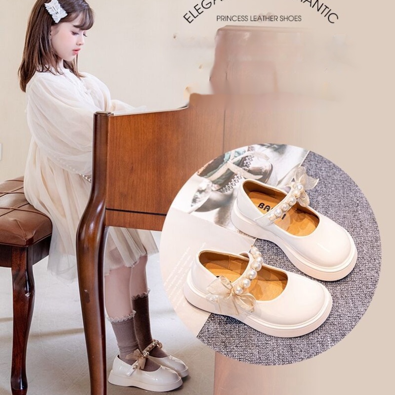Giày Búp Bê Da Công Chúa Đính Hạt Giả Ngọc Trai Cho Bé Gái Size 26-36