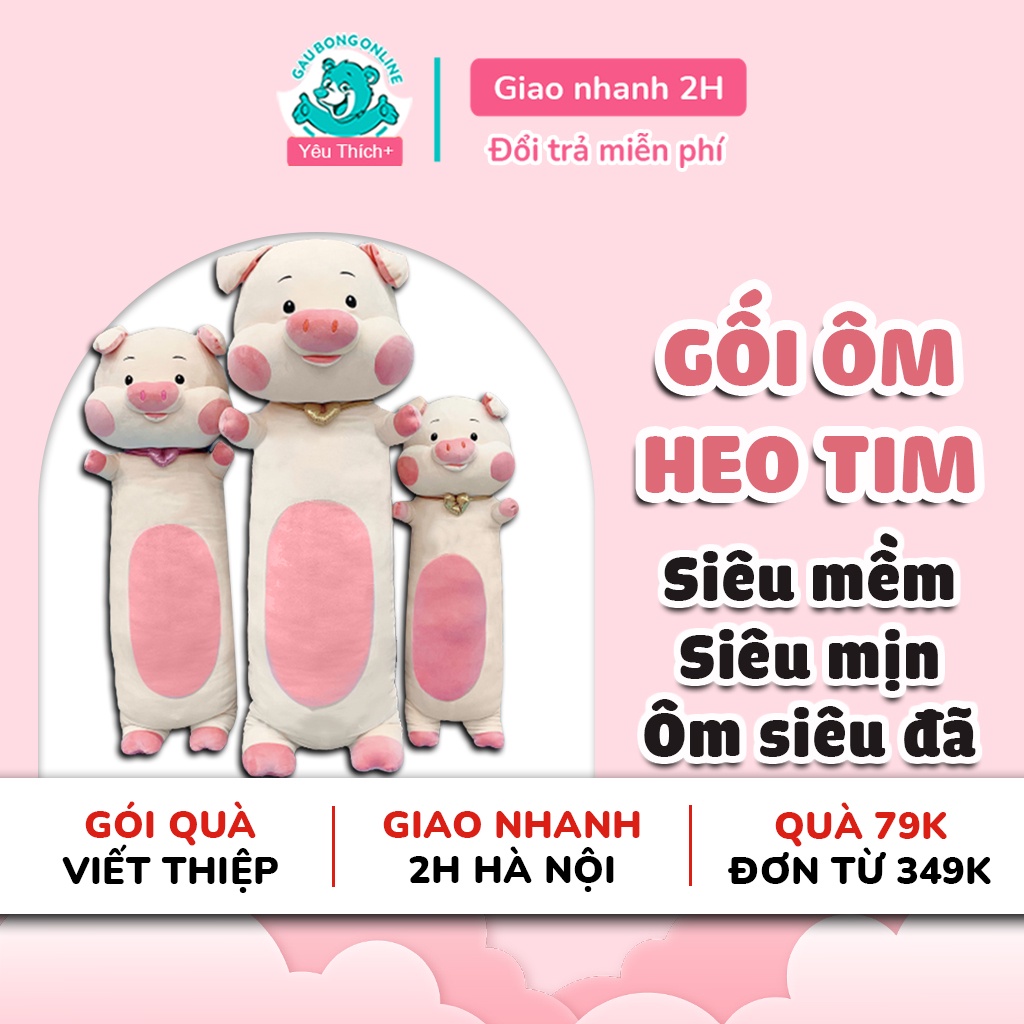 Gối Ôm Heo Đeo Vòng Tim Siêu To 1m2 Cao Cấp Gấu Bông Online