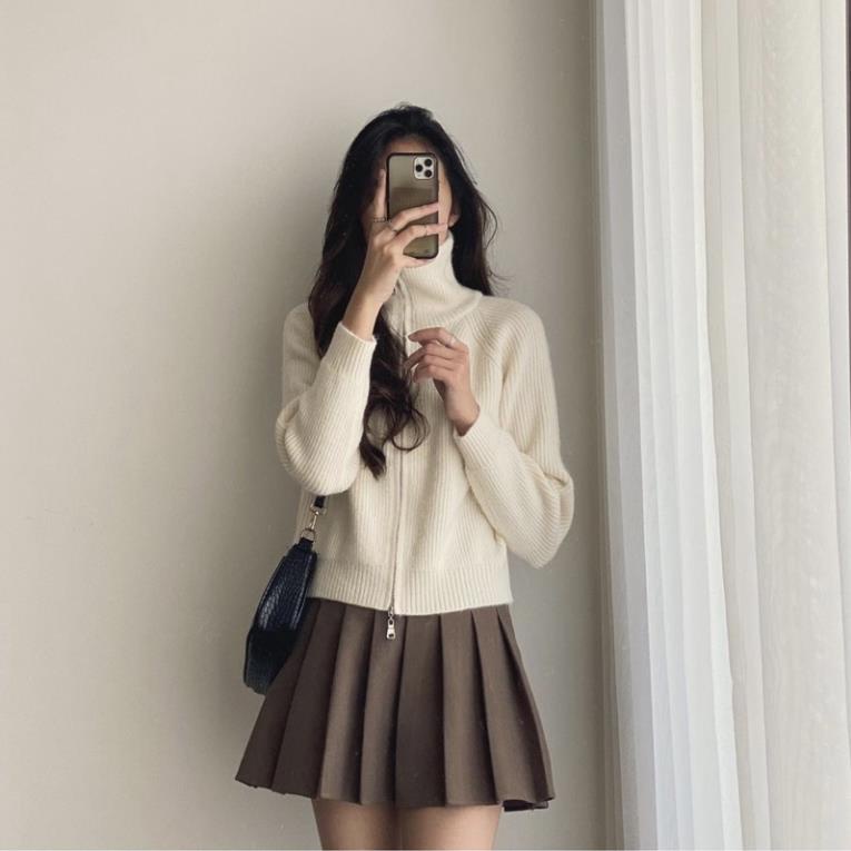 Mã SRMA8645 giảm 50%-Chân váy Tennis Xếp ly chất Dày dặn Siêu ấm vải Vitex có Khóa kéo Lưng cao phong cách Ulzzang